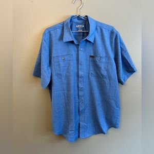 Orvis Classic Collection Vented Blue Short Sleeve Fishing Button Down Size Large